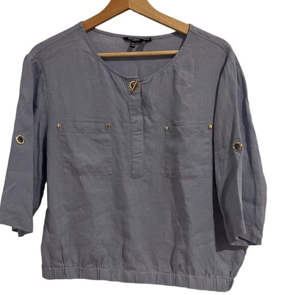 Ellen Tracy Linen 3/4 Sleeves Light Blue with Gold Detail Women’s Size M - Picture 1 of 16